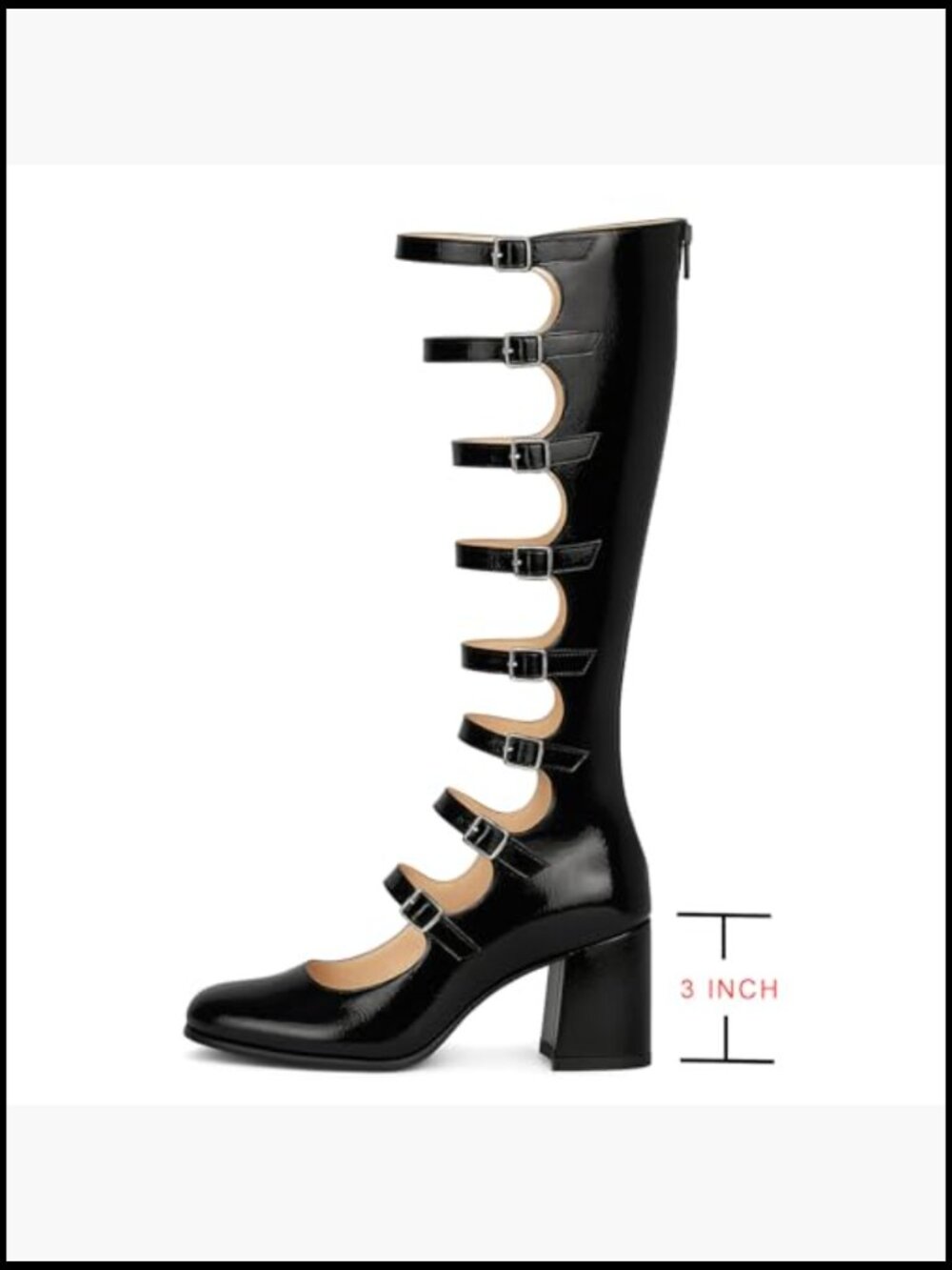 Gothic Lolita Knee High Chunky Block Heel Mary Jane Combat Boots Square Toe - Picture 4 of 7